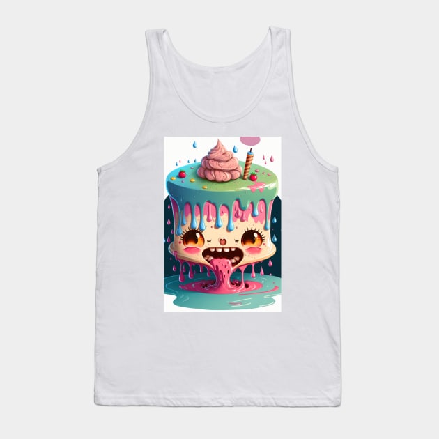 Cake Caricature - January 1st - Yearlong Psychedelic Cute Cakes Collection - Birthday Party - Delicious Dripping Paint, Bright Colors, and Big Adorable Smiles Tank Top by JensenArtCo